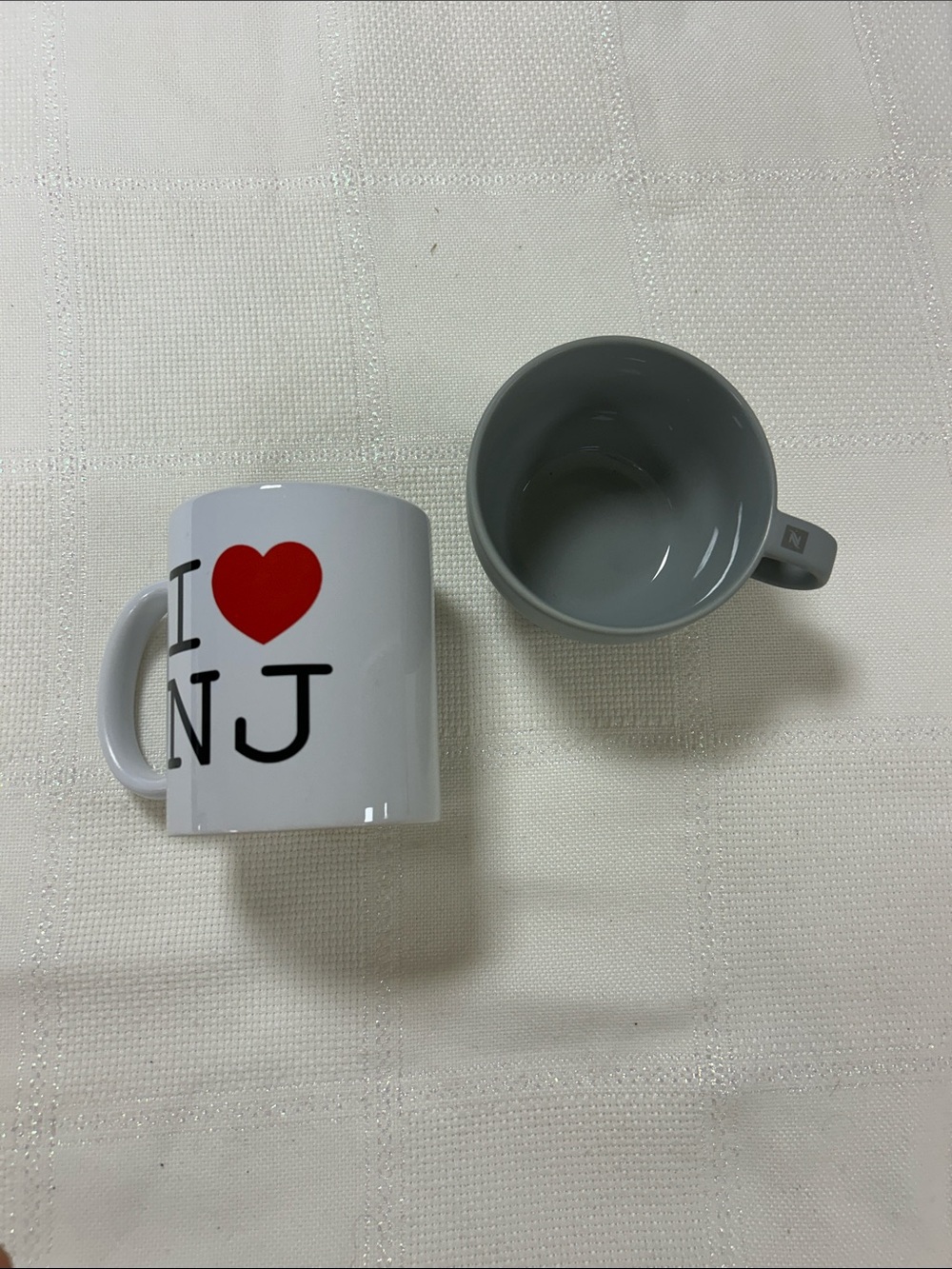 I ♥ NJ White Ceramic Mug with Red Heart. Comes with Nespresso cappuccino mug